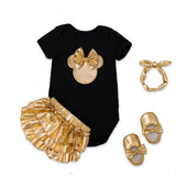 Adorable Baby Girls Minnie Mouse 4 Pcs Set. Romper, Skirt, Headband and Shoes - DestinationBaby