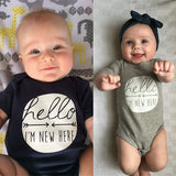 "Hello, Im new here" Baby Onesie Romper Black or Gray - DestinationBaby