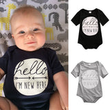 "Hello, Im new here" Baby Onesie Romper Black or Gray - DestinationBaby