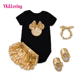 Adorable Baby Girls Minnie Mouse 4 Pcs Set. Romper, Skirt, Headband and Shoes - DestinationBaby