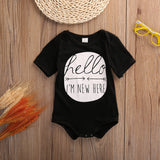 "Hello, Im new here" Baby Onesie Romper Black or Gray - DestinationBaby