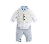 Baby Boys British Style 3 Piece Set. Romper Pants and Vest - DestinationBaby