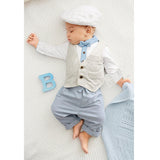 Baby Boys British Style 3 Piece Set. Romper Pants and Vest - DestinationBaby